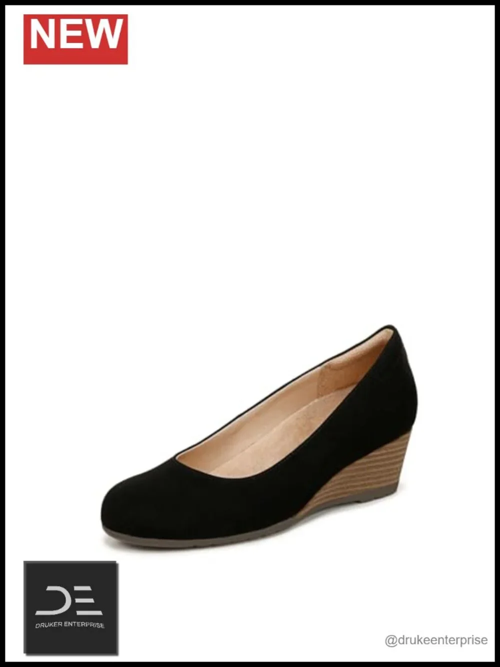 Round Toe Wedge Heel Pumps with Antimicrobial Insole